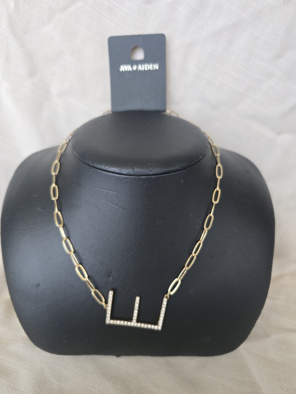 Ava & Aiden Gold-Tone Link Necklace with Pave Letter E Pendant
